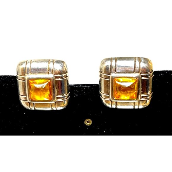 Simon Sebbag Signed .925 Chunky Square Rolled Bold Clips Topaz Center - Picture 1 of 8